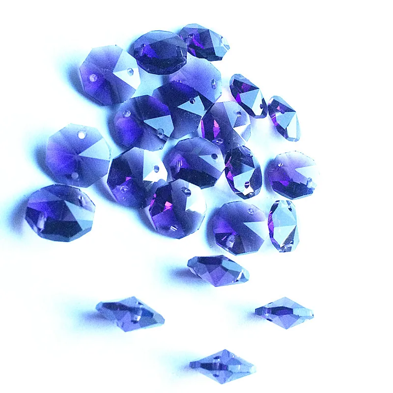2000pcs/lot 14MM Violet Crystal glass Octagon Beads In 2 holes Chandelier crystal Hanging pendants crystal curtain accessories
