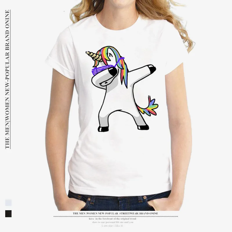 

2019 Dabbing Unicorn Kawaii Funny Printing T Shirt Women Summer Short Sleeve T-shirts Harajuku Casual Tops Cute Cartoon Clothes