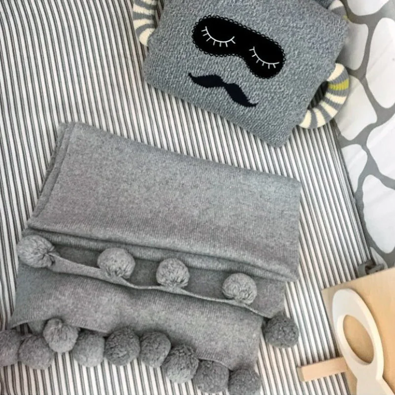 Baby Blankets Fleece Blanket on the Bed Beach Gray Pom Pom Sofa Blanket Baby Children Cute Wool Blanket Infant Newborn 73105 (7)