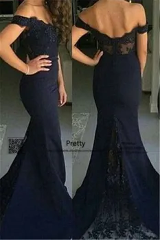 

2017 New Dark Blue Bridesmaid Dresses Mermaid Lace Wedding Party Dresses Short Sleeves Bridesmaid Dress Long for women