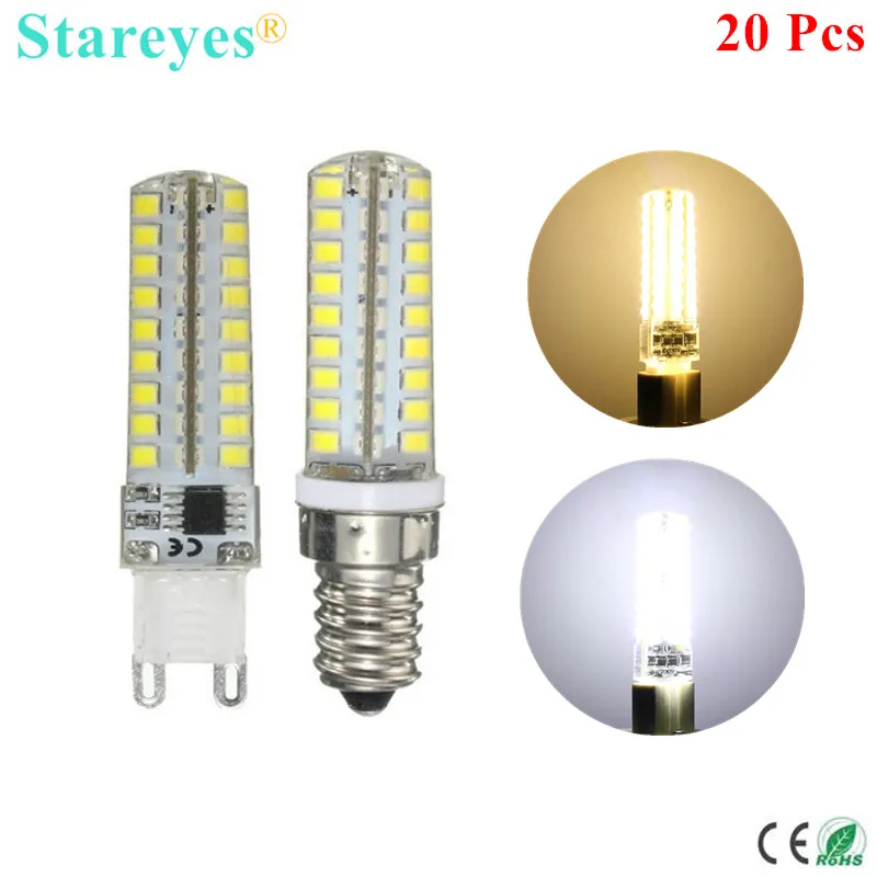 20 шт. силиконовые G9 E14 10 Вт SMD2835 72 светодиодные лампы с регулируемой яркостью для