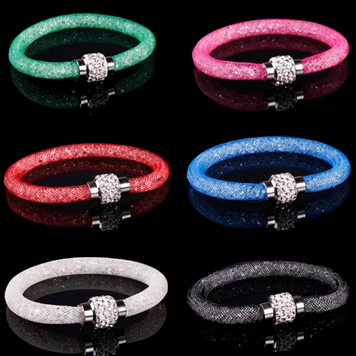 

2018 Fashion Mesh Tube Bracelet With Crystal Filled Magnetic Clasp Charm Bracelets & Bangles Bijoux Jewelry Women Bracelet Femme