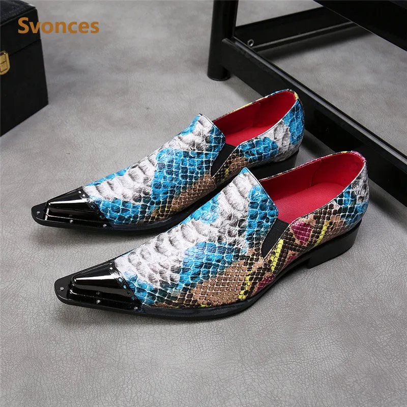Fashion Serpentine Gentleman Shoes Man Red Inside Metal Toe Designer Flats Rivets Spikes Pointed Dressing Casual | Обувь