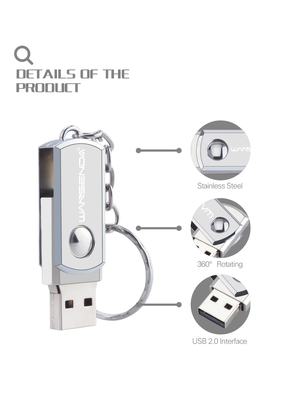 Wansenda USB 2,0, металлический брелок, USB флеш-накопитель, 16 ГБ, 32 ГБ, 64 ГБ, 128 ГБ, флешки, 4 ГБ, 8 ГБ, реальная емкость, флешка, usb флешка