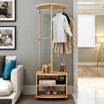 

LK1673 Hall Coat Rack with Roller Simple Hanger Floor Fashion Multi-purpose Locker Clothes Dress Hanging Rack with 5pcs S Hooker