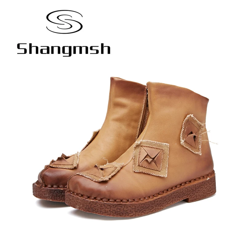 

Shangmsh Flat Ankle Women's Winter Boots 2017 Autumn Shoes Genuine Leather Soft Casual Boots Footwear Comfortable Soft S