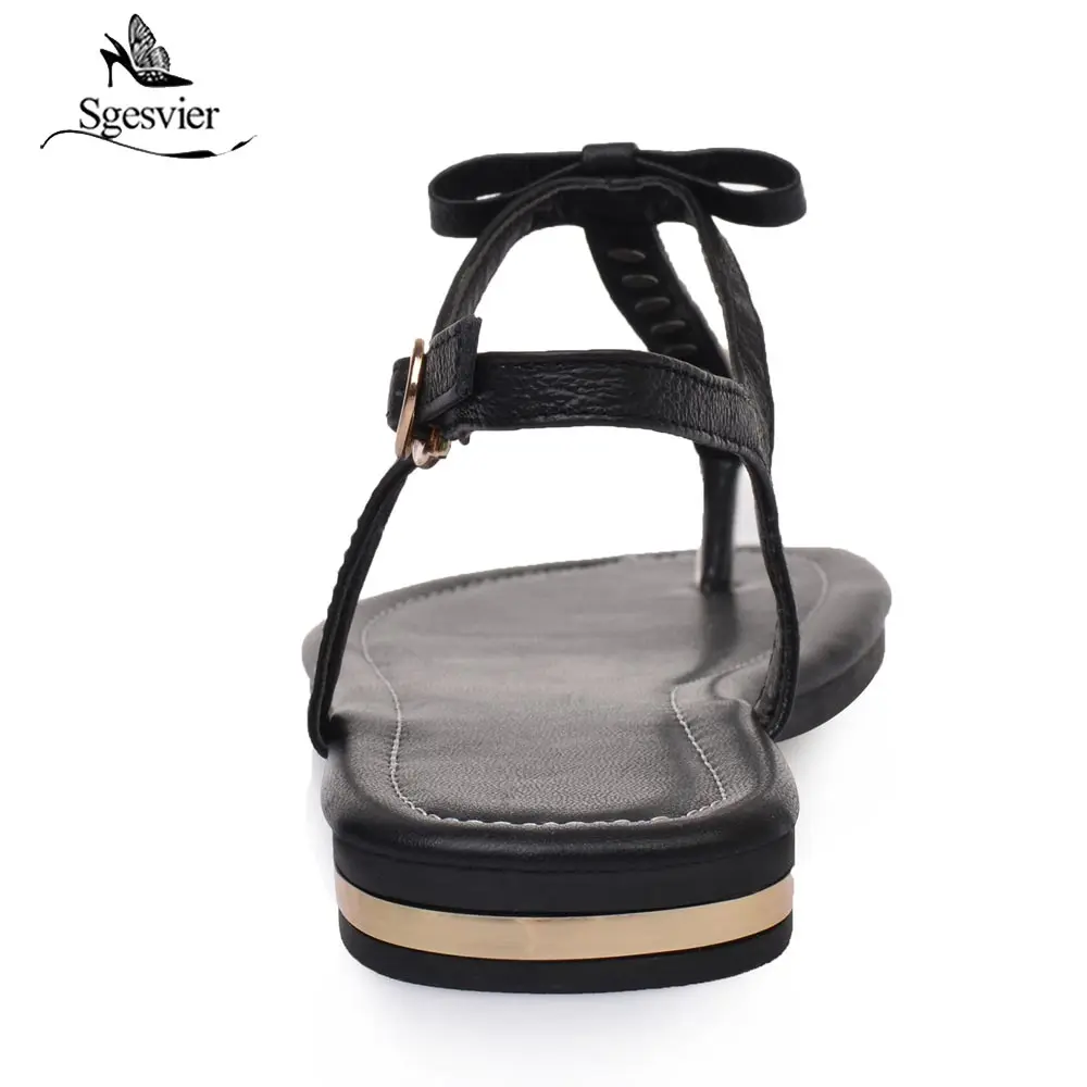 Sgesvier Genuine Leather Women Sandals Ladies Summer Flip Flops Sweet Solid Color Shoes Woman Black White B360 women sandals