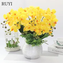 58 см Искусственный цветок Настоящее прикосновение латекс 2 ветка бабочка Орхидея цветы с листьями Свадебные украшения дома отеля Горшечное растение