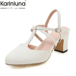 Karinluna/Летняя пикантная обувь с перфорацией типа «броги» и Т-образным ремешком для выпускного бала, большие размеры 34-46, модные женские туфли