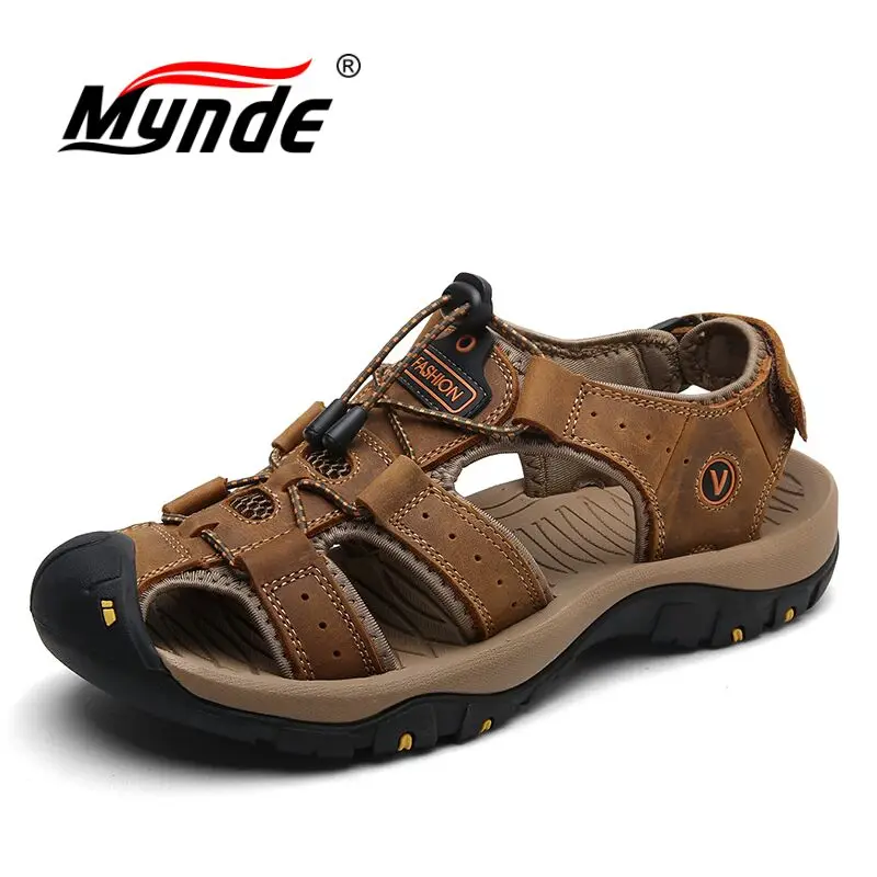 Comprar Zapatos de cuero genuino de marca myode para hombres, sandalias de verano de gran tamaño para hombres, sandalias de moda, zapatillas de gran tamaño 38 47