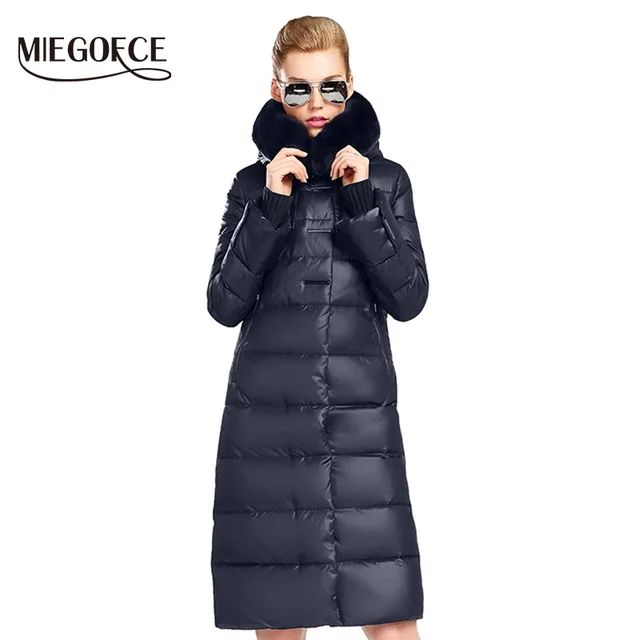 Новая Зимняя Коллекция MIEGOFCE 2017 Теплый Женский Зимний Пуховик Теплая Женская Парка Средней Длинны с Воротником из Меха Кролика Зимнее Пальто для Женщин в Европейском стиле