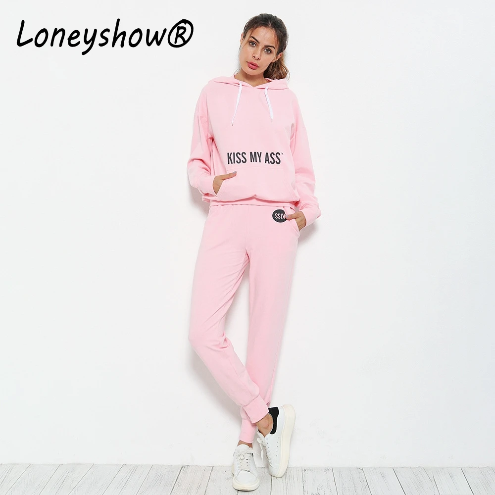 Loneyshow 2017 Женский Зимний спортивный костюм KISS MY ASS с капюшоном длинным рукавом