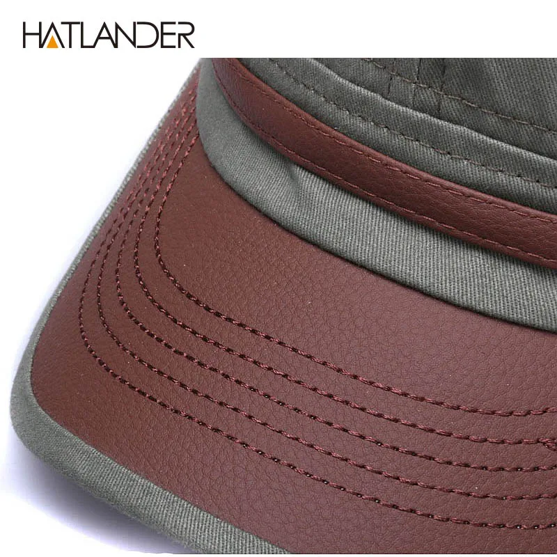  [HATLANDER]New fashion cotton Military hats for men women adjustable Flat top Army caps naval vinta