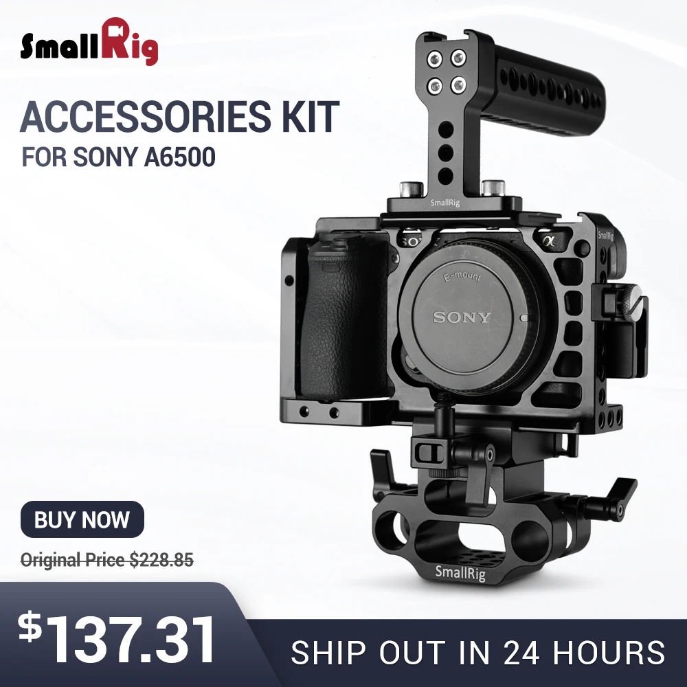 Best SmallRig A6500 Cage Camera Accessorie Kit for Sony A6500 Camera with Top Handle, HMDI Cable Clamp, DSLR 15mm Base Support 1986