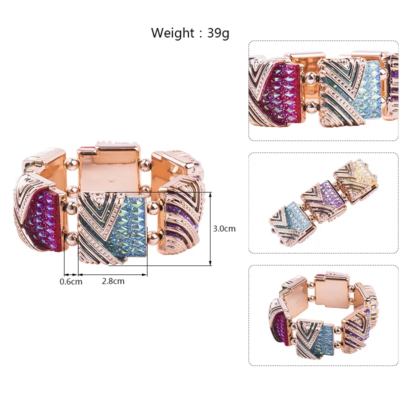 Classic Gold Cuff Bracelets Bangles for Women Fashion New Stretch Geometric Colourful Crystal Bracelet Simple Charm Jewelry (6)