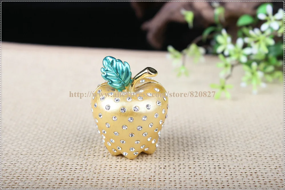 

Apple with Cystal Handmade Jeweled Trinket Box Apple Handmade Jeweled Metal Trinket Box Table Art Apple & Leaf Trinket w/Crystal