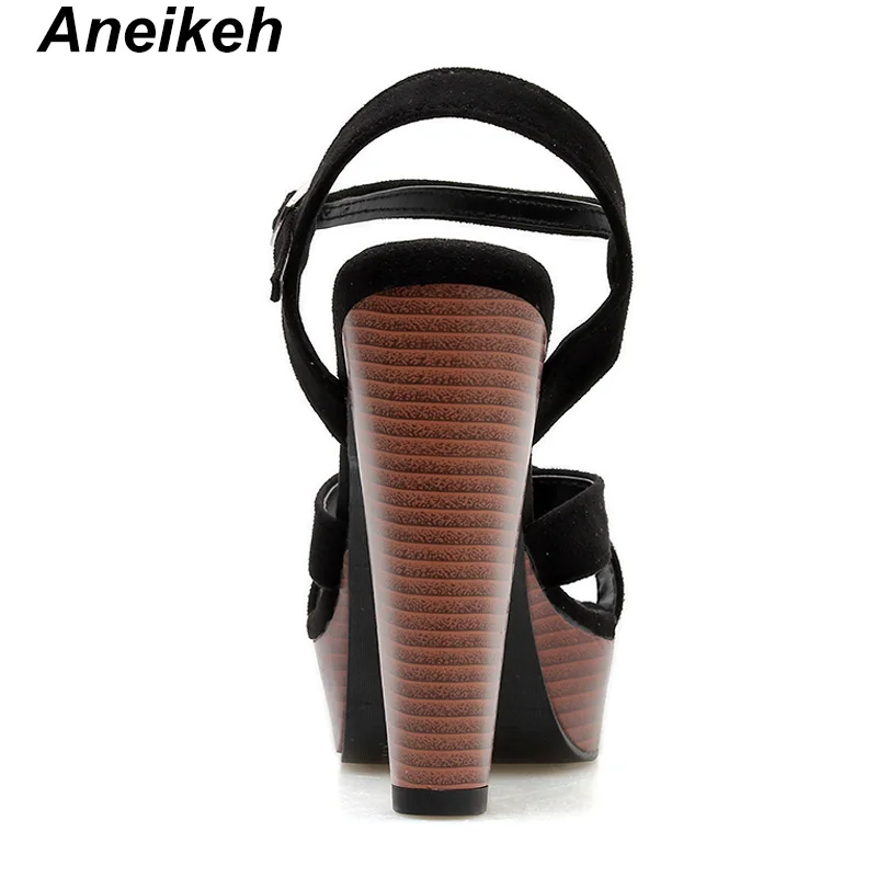 Aneikeh/ г. модные летние женские босоножки с пряжкой на ремешке флоковые туфли на квадратном каблуке с закрытым платьем женские вечерние туфли-лодочки 35-40