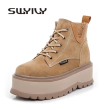 SWYIVY/ботильоны из коровьей замши; женская обувь; коллекция года; женская зимняя обувь; женские зимние ботинки, увеличивающие рост; женские ботинки на платформе