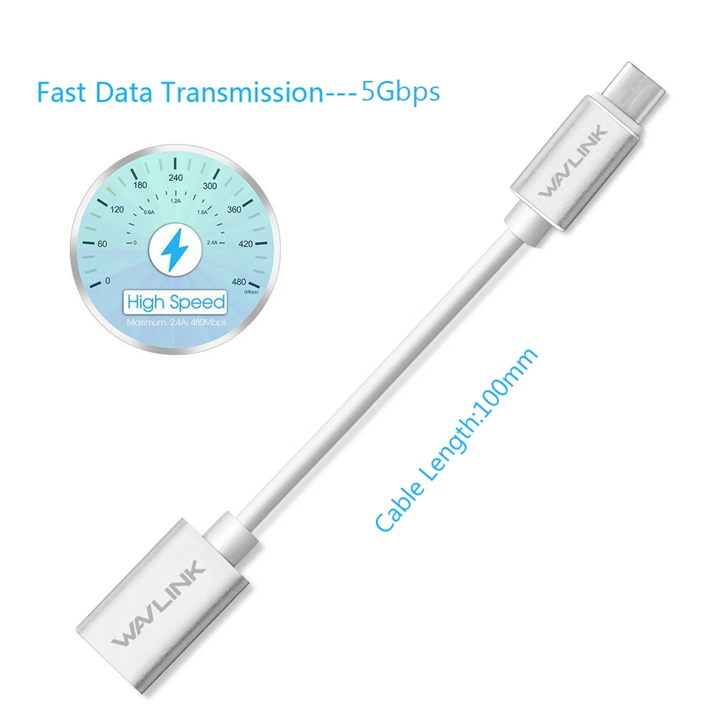 Кабель Wavlink USB Type C Mini Smart 3 1 штекер к 0 A гнездо OTG адаптер для передачи данных