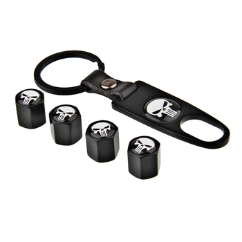 

4pcs Car Decoration Wheel Valve Caps & 1pc Keychain Skull Logo for Hyundai Accent I30 I35 Santa Fe Solaris Elantra Parts Volvo
