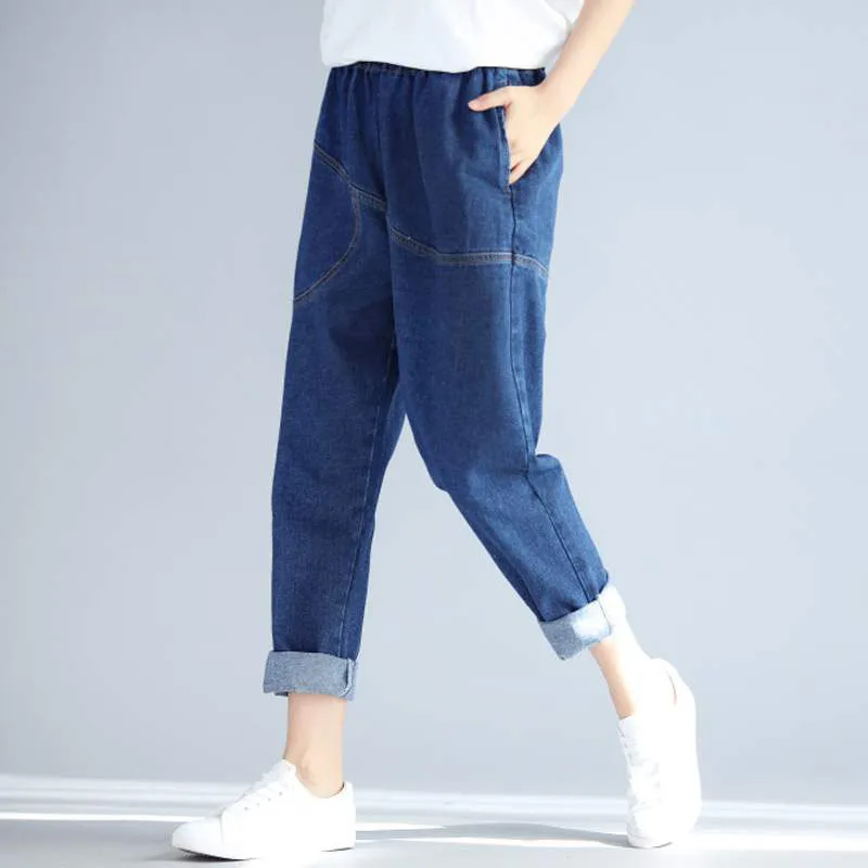 

Plus Size Women Jeans for Women Elastic Waist Women Jeans Streetwear Harem Pants Casual Loose Female Denim Trousers Mujer WJ95