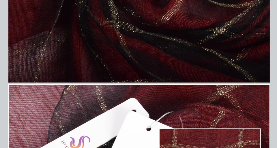 [BYSIFA] женский черный золотой плед шелковый шарф шаль Дамская мода аксессуары бренд 100% шелк органза Длинные шарфы обертывания 190*70 см