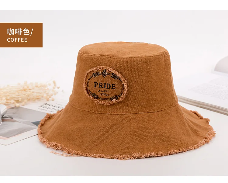 

Embroidery letters bucket hat fringed decoration hat breathable material women's hat