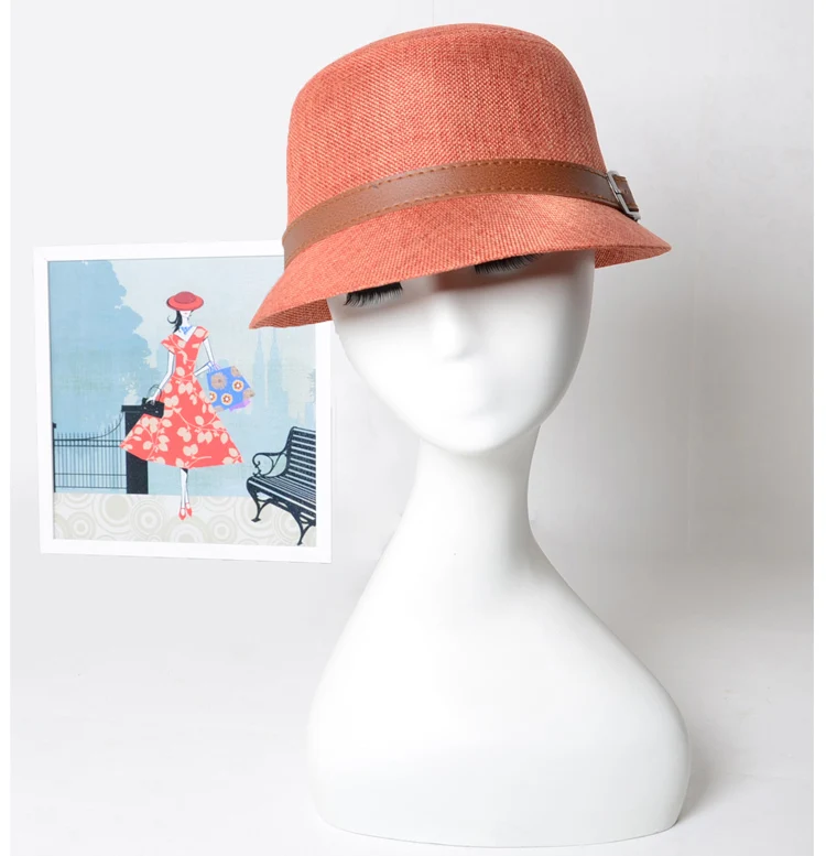 Летние женские льняные Соломенная Панама Sun пляжные кепки для Для женщин кожаный ремешок CSDS009 - Цвет: orange