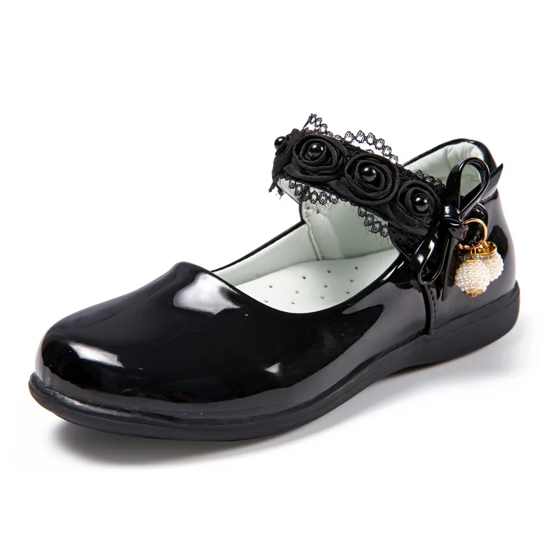 School shoes for girls children's black casual leather autumn red...