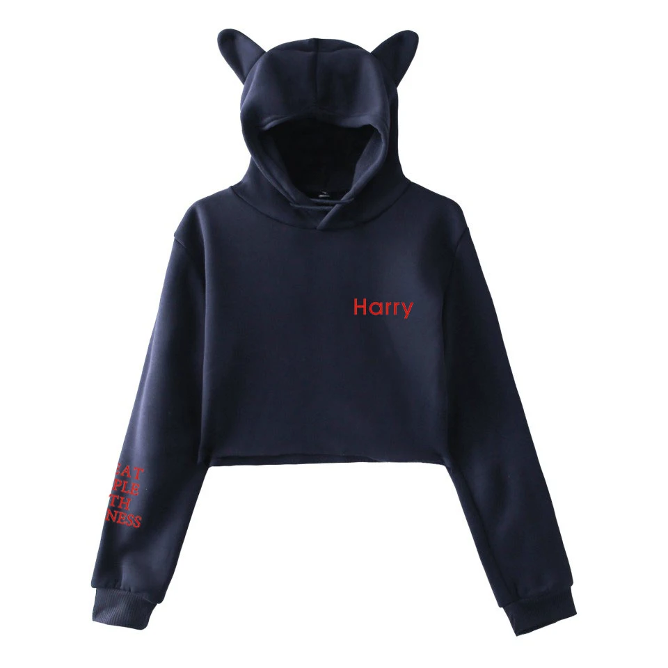  LUCKYFRIDAYF Harry Styles Treat People With Kindness Printed Cat Ear Hoodies Women Fashion Long Sle