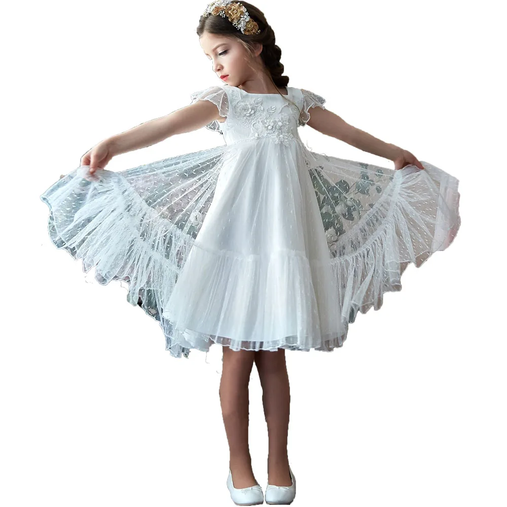 

Vintage Pink Flower Girl Dresses for Wedding Kids Party Dress for Girls 5 7 9 10 years Lace Tulle White Flower Girl Dresses Boho
