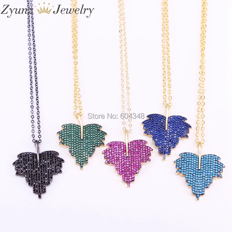 

5 Strands ZYZ296-9992 New Mix Color Maple Leaf CZ Stone Pendant Necklaces for Women Black Gold Color Chain Fashion Jewelry