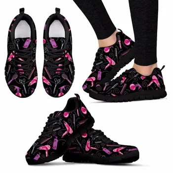

INSTANTARTS Hair Stylist Printing Sneakers Women Sports Shoes Breathable Outdoor Running Shoes for Woman Black/White Shoe Female