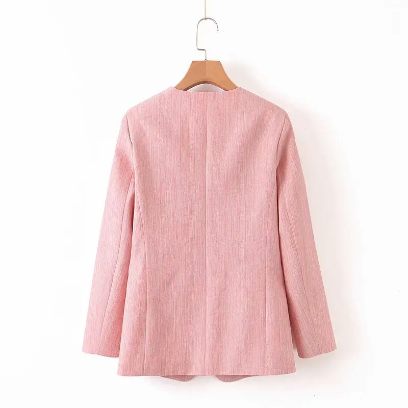 2019 Spring Autumn Fashion Pink Blazer Jacket Women's V-Neck Pockets Short Office Ladies Blazers Mujer Outerwear Female Coat