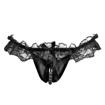 

fashion2017 underwear women Girl Gauze Bowknot Beads Lace Panties Knicker Thong Lingerie Underwear thong calcinha sexy panties#4