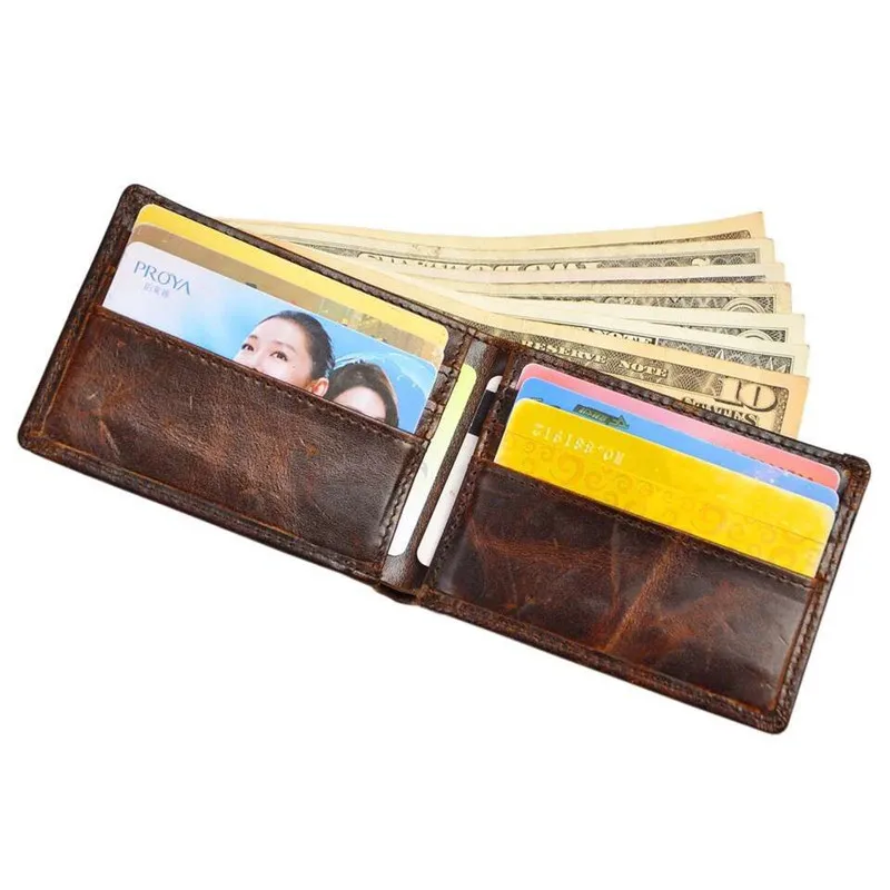 

High Quality Crazy Horse Men's Wallet Simple Retro Cintage Cross-fold Design Wallets With SIM Card Slot Window Photo Holders