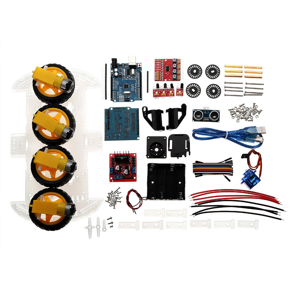 4WD DIY Smart Chassis Car Kit Module For Arduino For UNO R3 + Ultrasonic Module+Motor drive board-