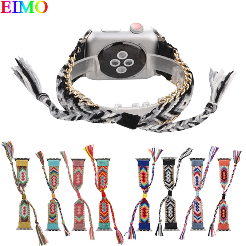 

Woven Band strap for Apple Watch 4 44mm 40mm Iwatch Series 4/3/2/1 42mm 38mm Handmade clock Colorful Wrist Bracelet Watchband