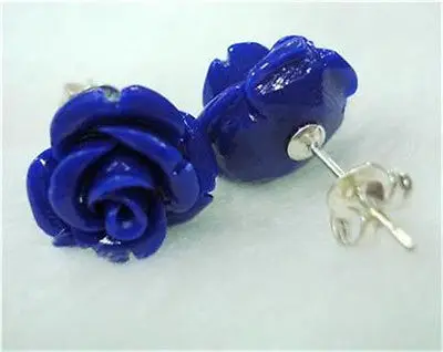 

Hot selling free shipping******** 12mm Blue Coral earrings carved flower 925 silver