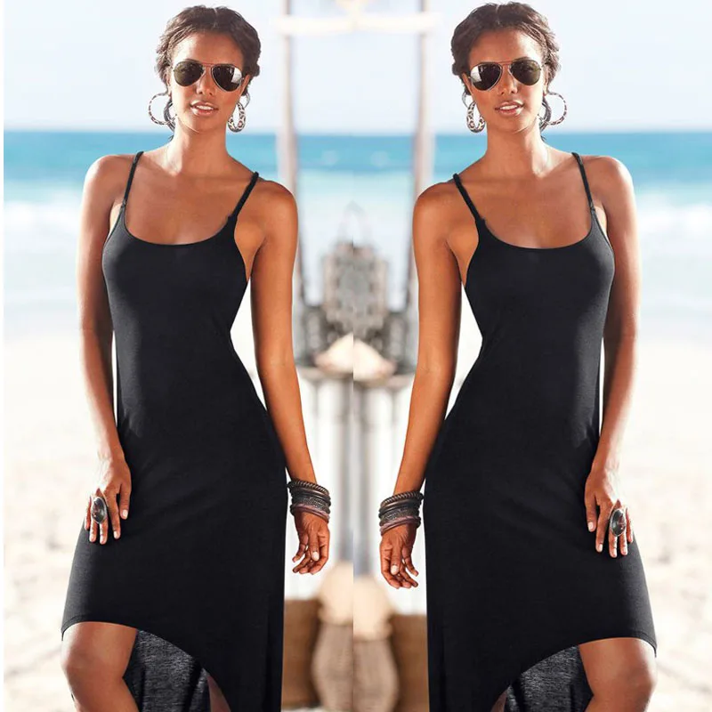 2018 Sexy Fashion Women Beach Dress Sleeveless Strapless Solid Black ...