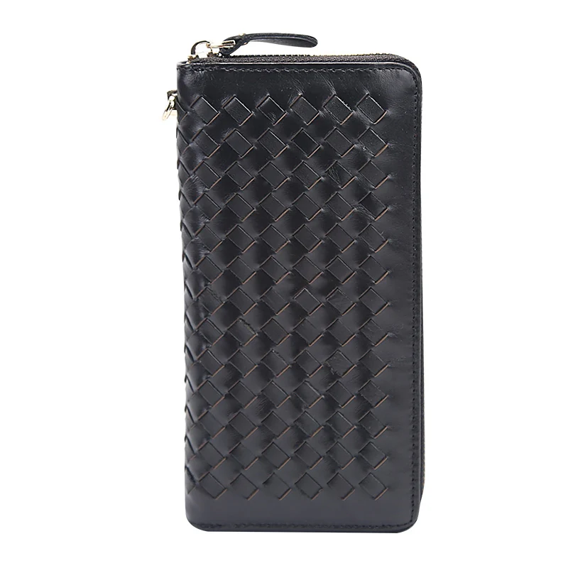 

Knitting Design Genuine Leather Men Clutches Wallet Zipper Coin Purses High Quality Designer Men Wallets Card Holder