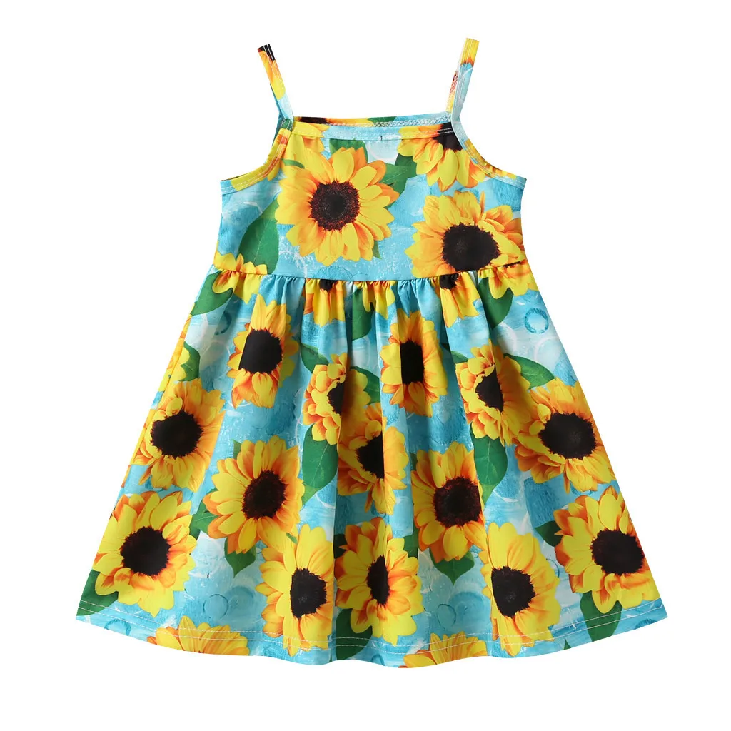 Детская одежда для малышей платье для девочек платье принцессы на бретелях с подсолнухами и цветочным рисунком для девочек летнее пляжное Открытое платье От 1 до 5 лет