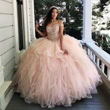 Роскошное бальное платье пышные платья вышитое бисером платье для выпускного вечера vestidos robe de bal Sweet 16 платья для девочек больших размеров
