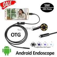 7mm 5M Android OTG USB Endoscope Camera 6LED Snake USB Pipe Inspection Waterproof Andorid Mobile Borescope OTG USB Camera