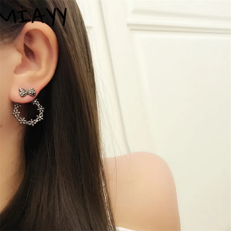 

Korean earrings For Women Zinc Alloy Round Bow Tie Stud Earring Gold Silver Gun Black Color Acrylic Wedding Statement Earrings