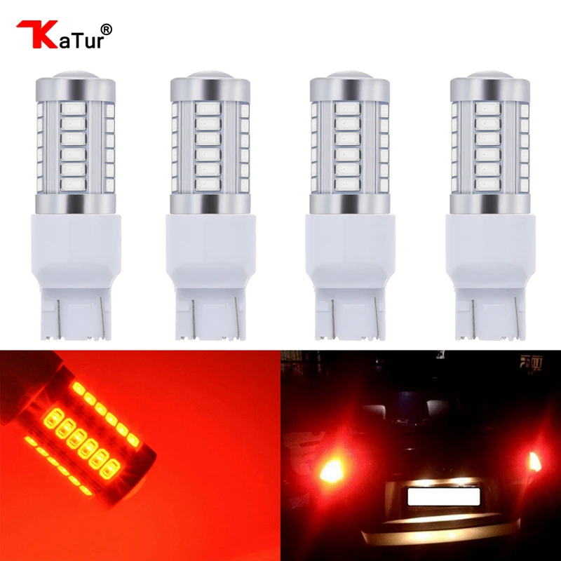

KaTur 4pcs 7443 Turn Tail Brake Stop Signal Light Lamp 7444NA 5630 33-SMD Red 900 Lumens Red Super Bright LED Bulb 12V 3.6W