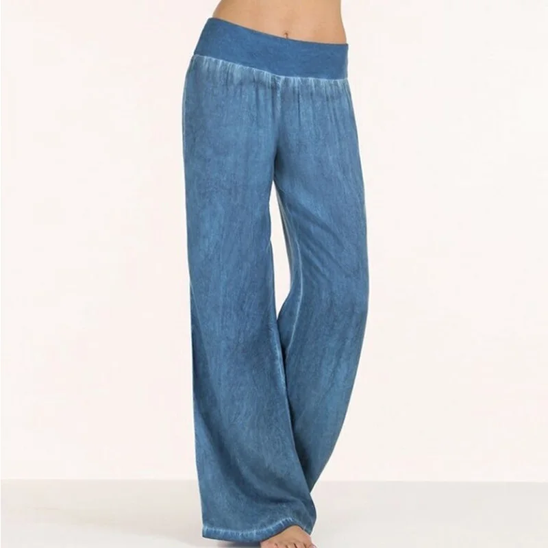 Большие размеры повседневные женские джинсы тонкие с высокой талией эластичные однотонные джинсы Mujer широкие брюки для мамы джинсовые брюки женские джинсы - Цвет: Синий
