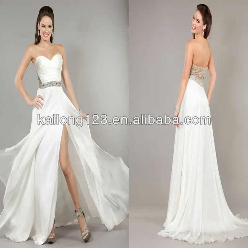Cute Sweetheart A Line Long Train White Nude Flowy Open Slit