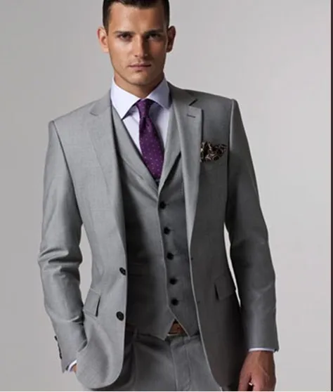 

Gwenhwyfar Light Grey Tuxedo Suits wedding suits customized tuxedo for men Prom tuxedos best men suits( jacket+Pants+Vest+Tie)