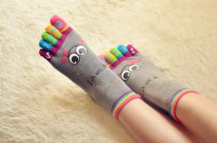 

women cotton socks stereoscopic Cute Animal Female Fashion Lady Womens Girls Smile Five Fingers Toe Ankle Sport SocksY410